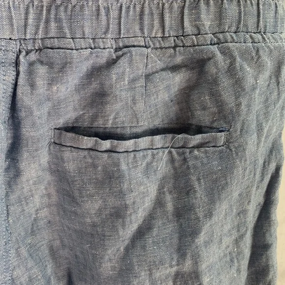 Athleta Cabo Linen Wide Leg Pant Size 4P Petite Blue Zipper Pockets Drawstring - Picture 5 of 8